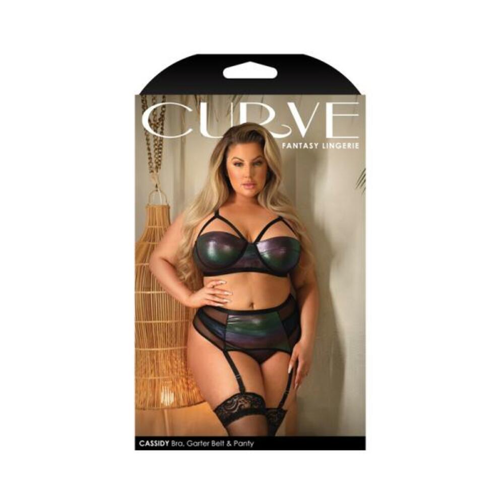 Fantasy Lingerie Curve Cassidy Cage Bra, Garter Belt &amp; Panty Black 1xl/2xl