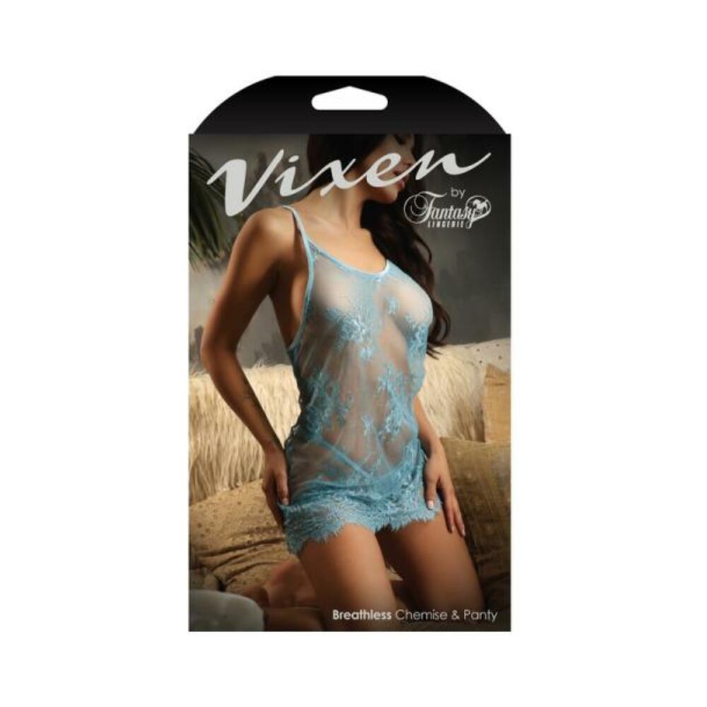 Fantasy Lingerie Vixen Breathless Lace Chemise &amp; G-string Light Blue O/s