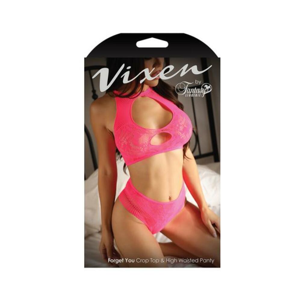 Fantasy Lingerie Vixen Forget You Seamless Lace Crop Top &amp; High Waisted Panty Pink O/s