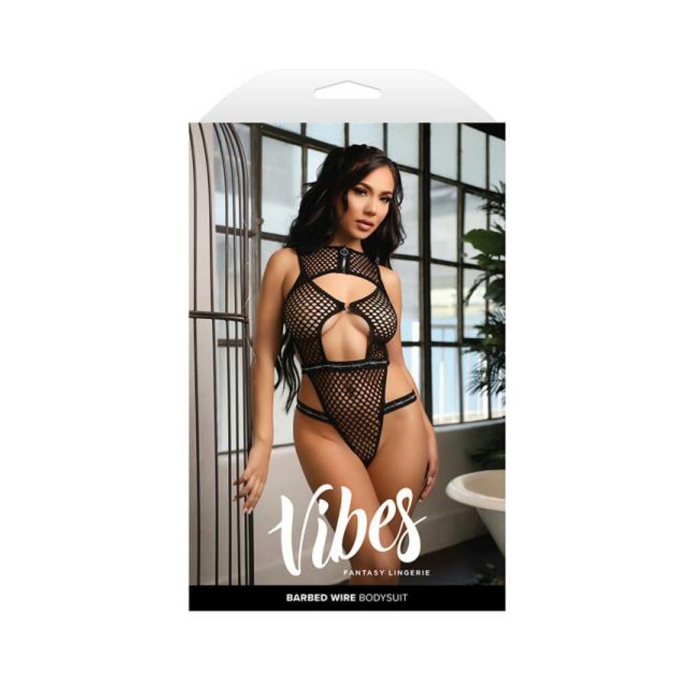 Fantasy Lingerie Vibes Barbed Wire Fishnet Zippered Bodysuit M/l
