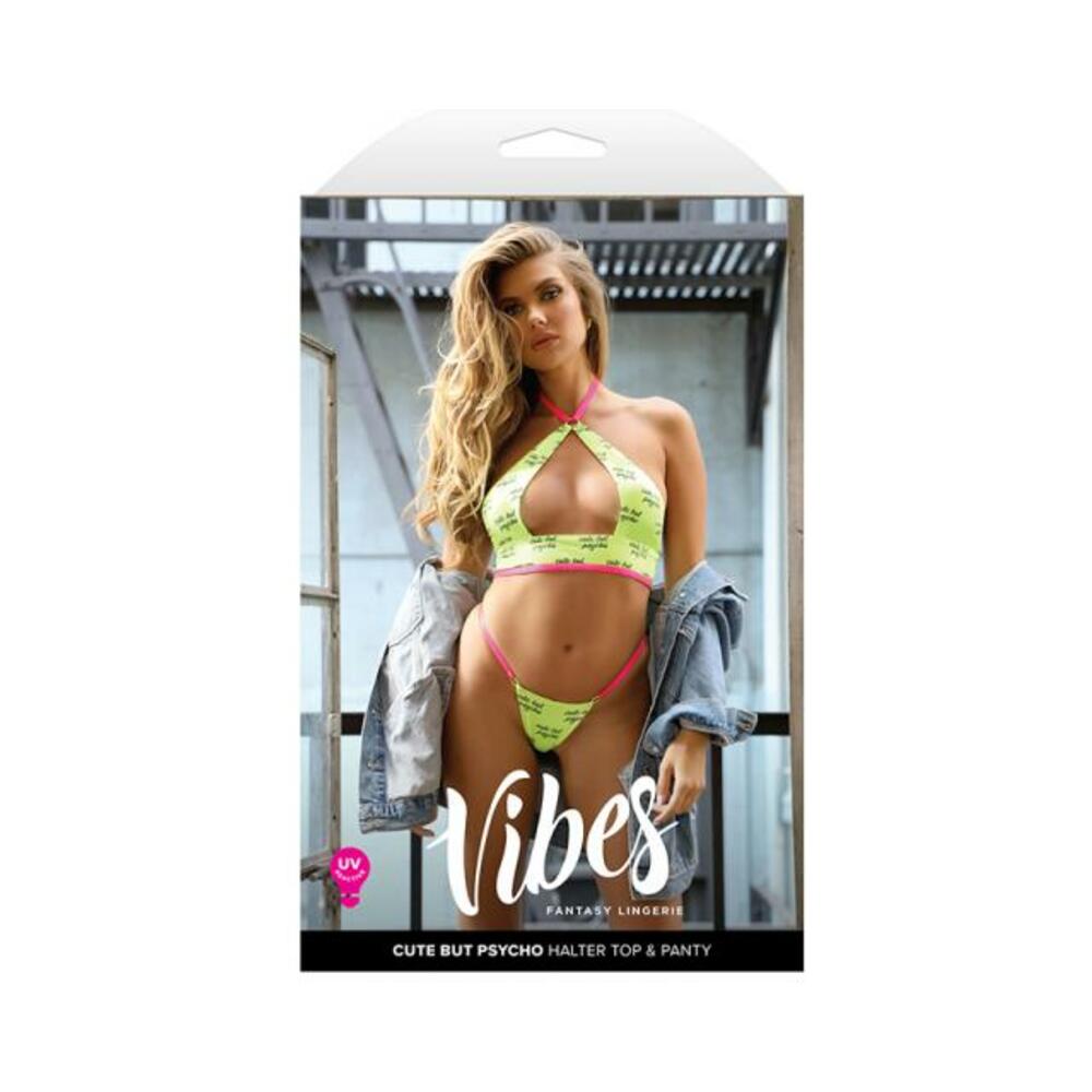 Fantasy Lingerie Vibes Cute But Psycho Uv Reactive Keyhole Halter & Panty S/m