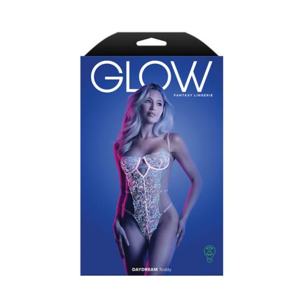 Fantasy Lingerie Glow Daydream Strappy Glow-in-the-dark Embroidered Mesh Teddy S/m