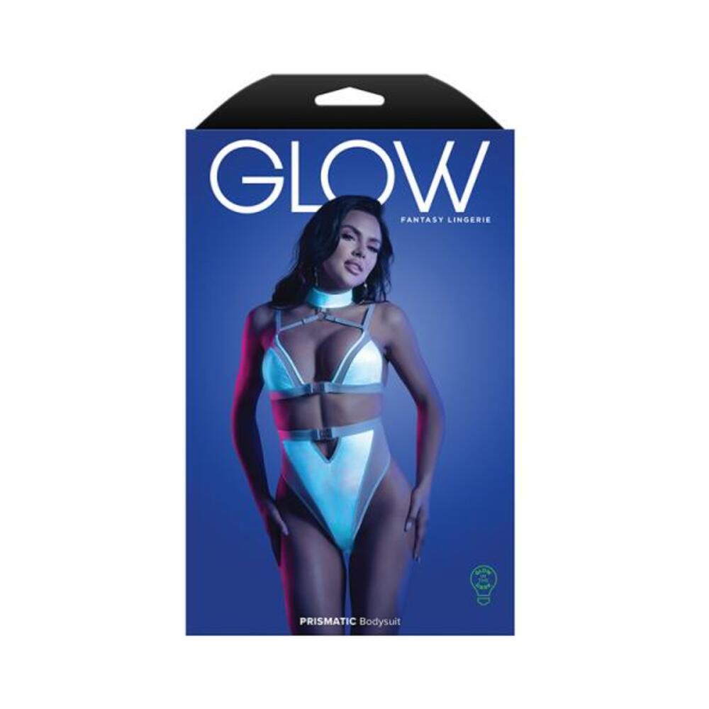 Fantasy Lingerie Glow Prismatic Iridescent Glow-in-the-dark Cut-out Harness Bodysuit M/l
