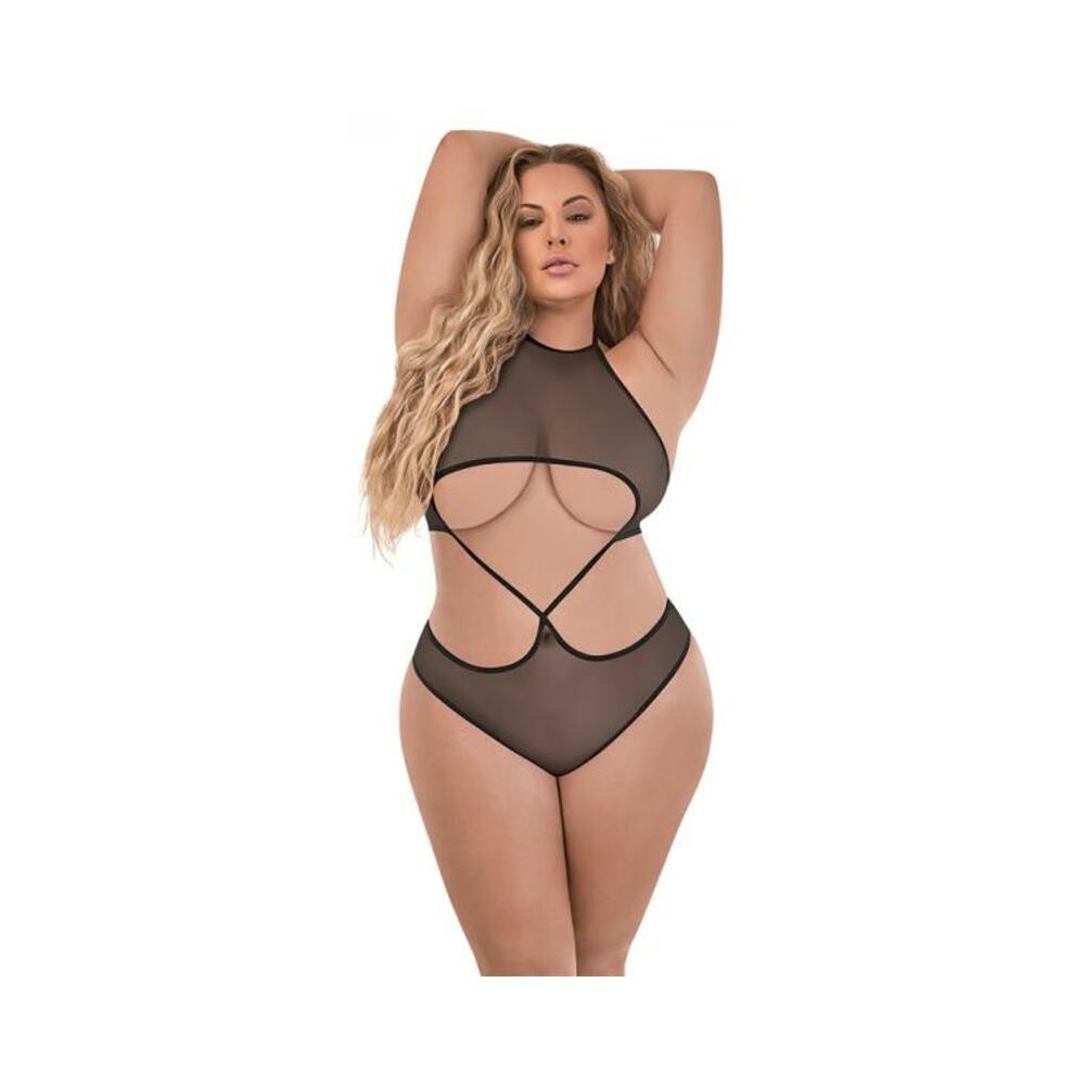 Magic Silk Forever Mesh Crotchless Underboob Teddy With Split Back Black Queen