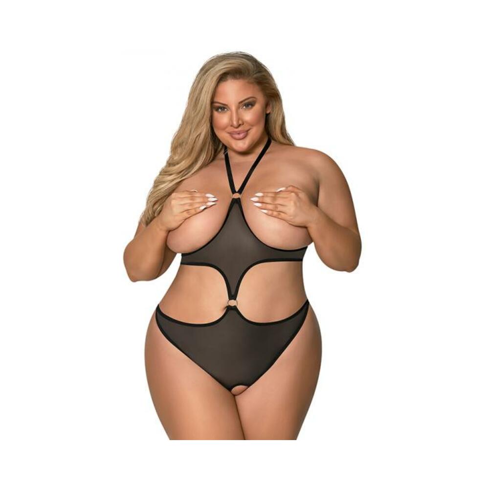 Magic Silk Sassy Cupless &amp; Crotchless Teddy Black Queen