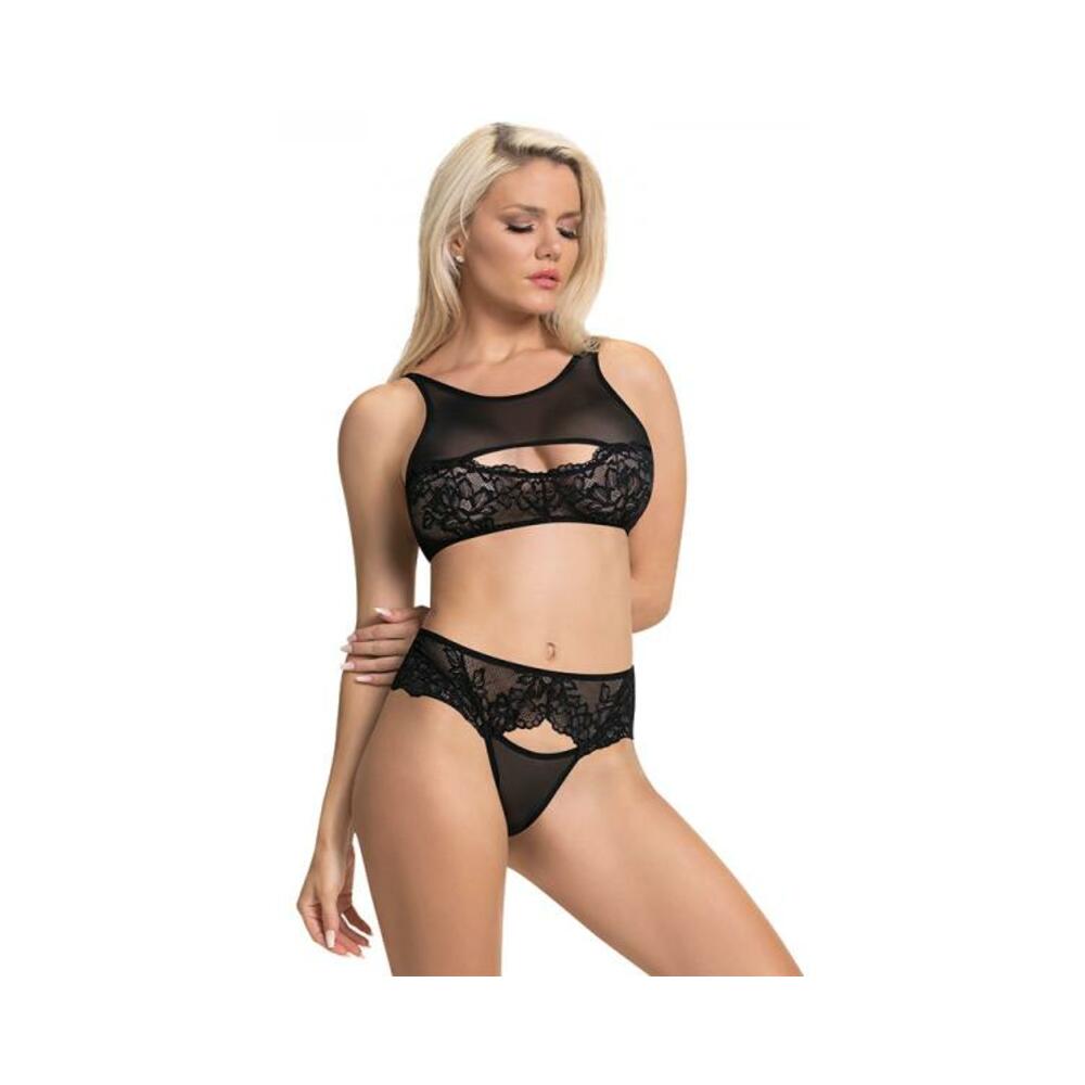 Magic Silk Sugar &amp; Spice Peek-a-boo Bra &amp; Panty Set Black L/xl