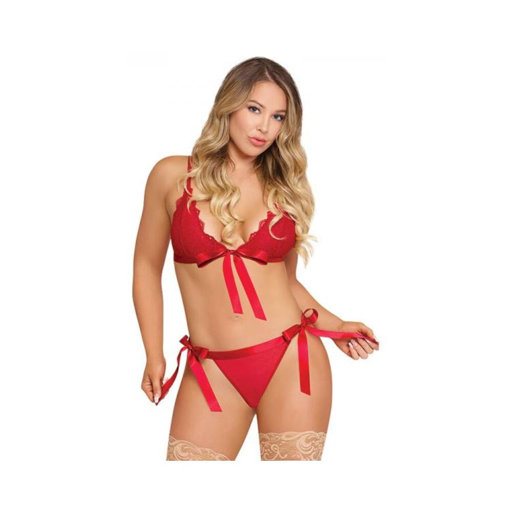Magic Silk Sugar &amp; Spice Ribbon-tie Bra &amp; Panty Set Red S/m