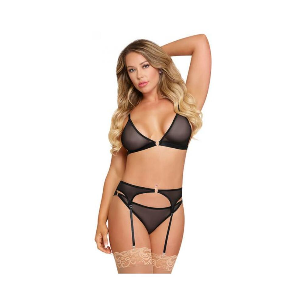 Magic Silk Sassy Bra, Garter &amp; Rouched Panty Black S/m