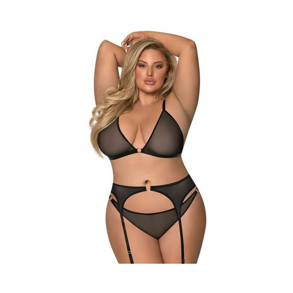Magic Silk Sassy Bra, Garter &amp; Rouched Panty Black Queen