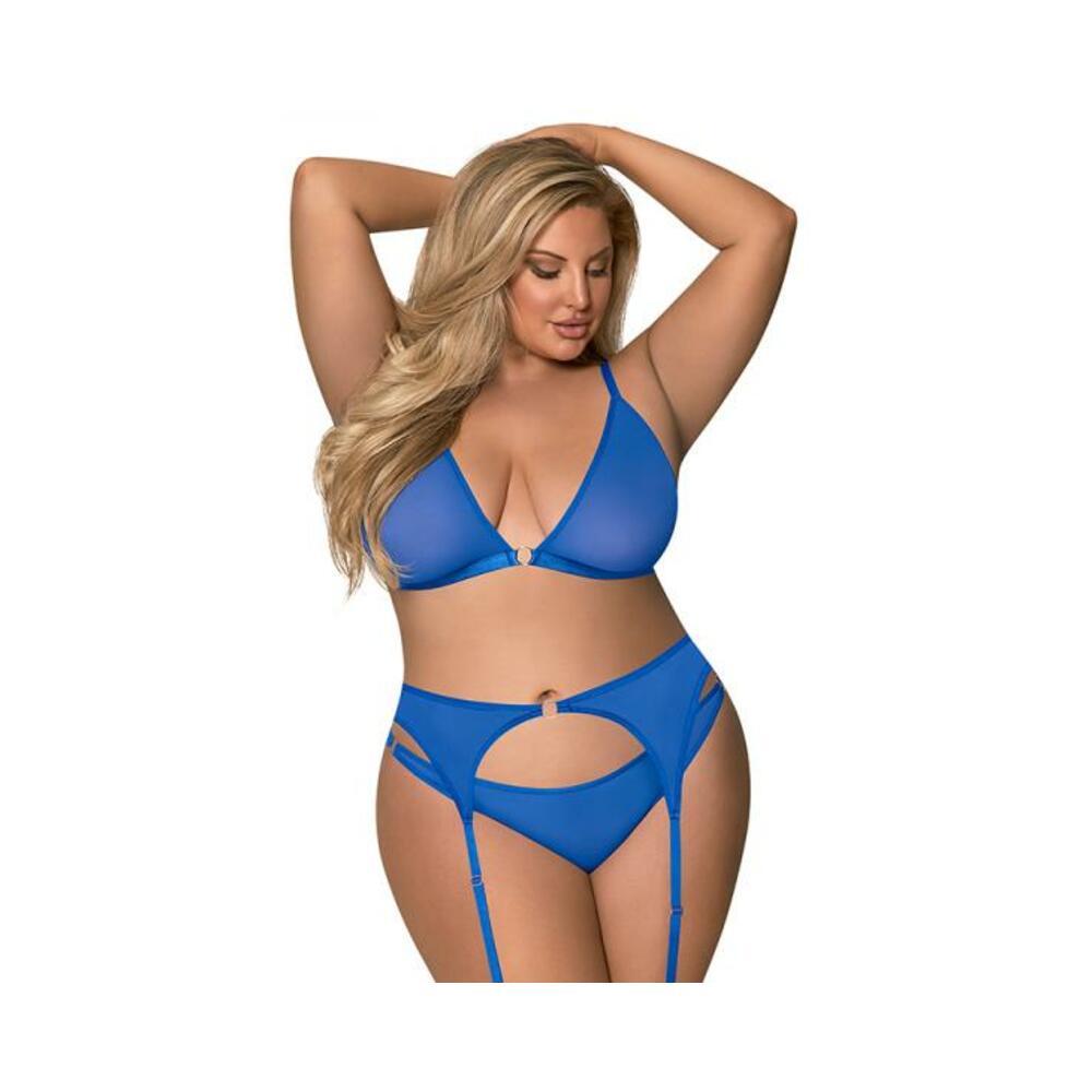 Magic Silk Sassy Bra, Garter &amp; Rouched Panty Cobalt Queen