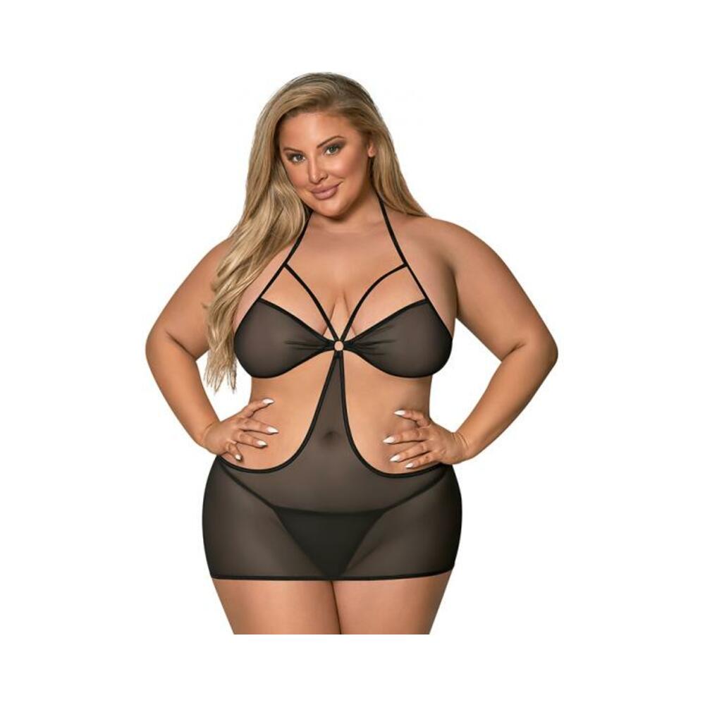 Magic Silk Sassy Cutout Dress &amp; G-string Set Black Queen