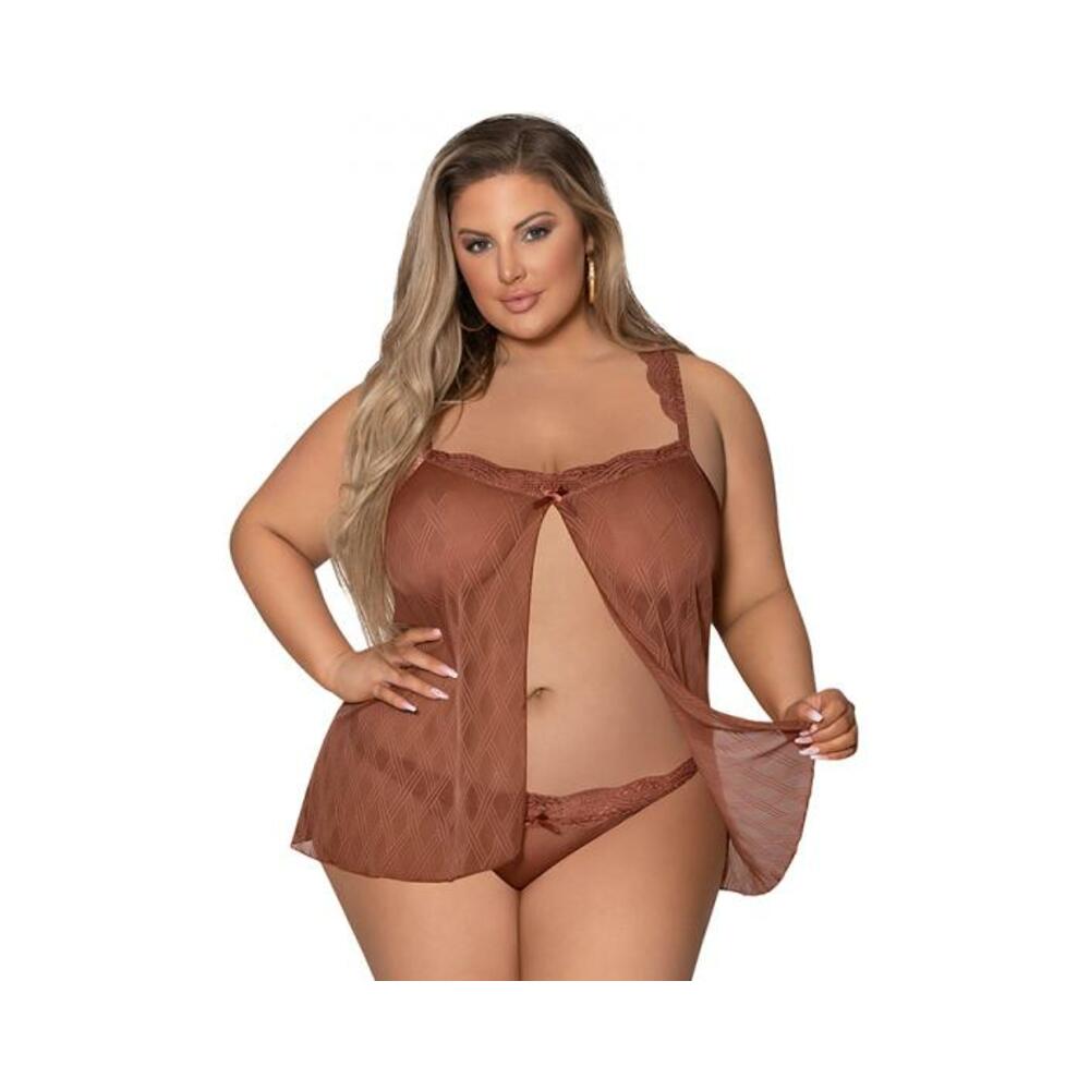 Magic Silk Caramel Kiss Baby Doll &amp; Thong  Carmel Queen  Size