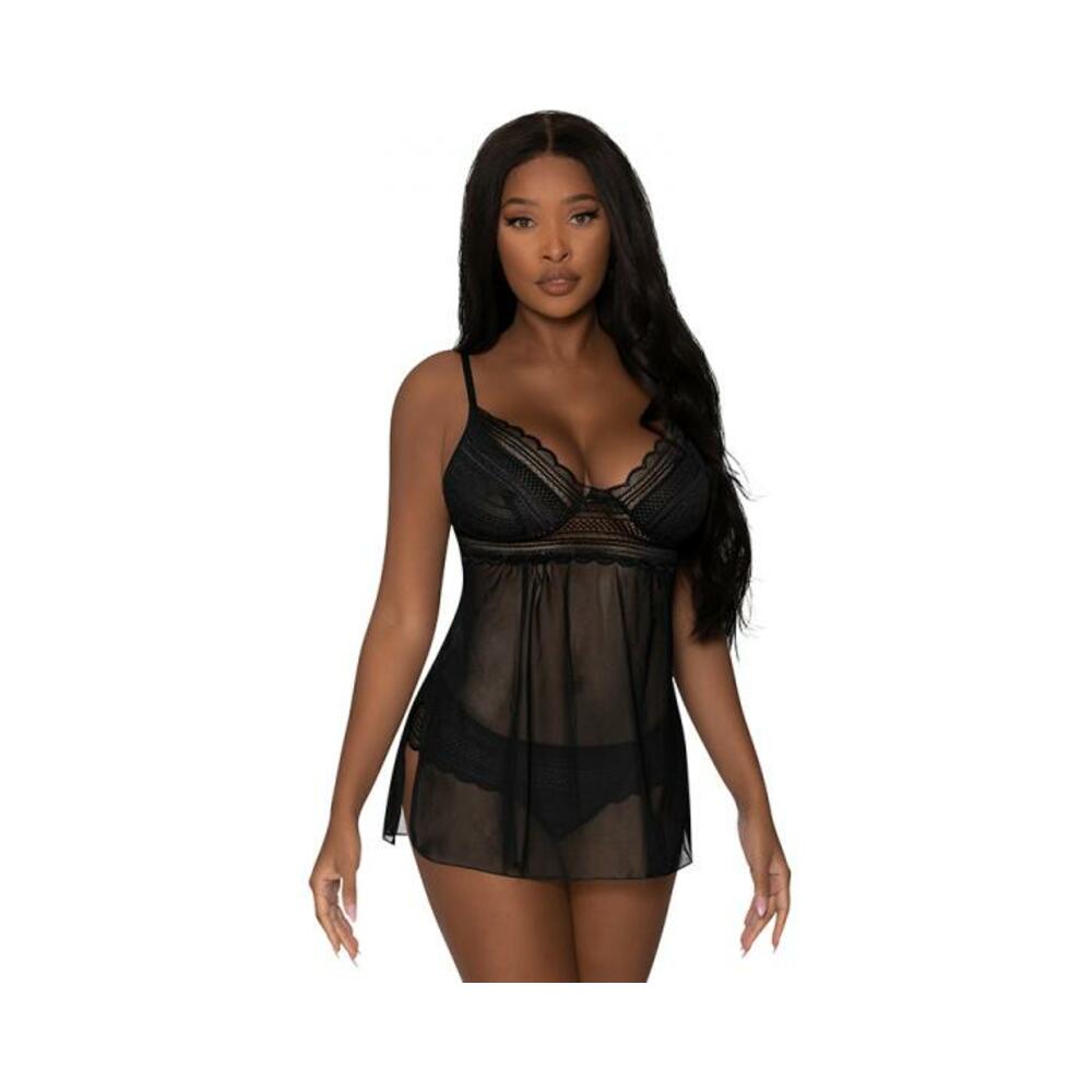 Magic Silk Modern Romance Baby Doll &amp; Thong Black S/m