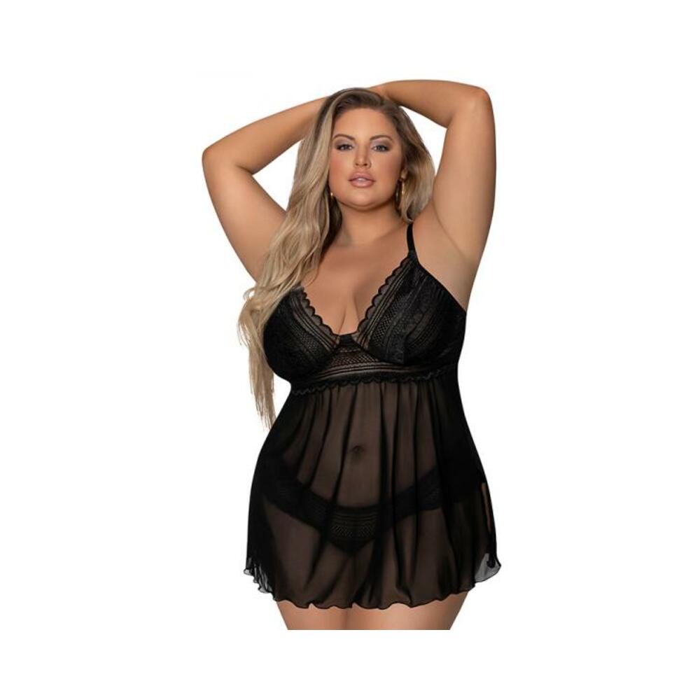 Magic Silk Modern Romance Baby Doll &amp; Thong Black Queen Size