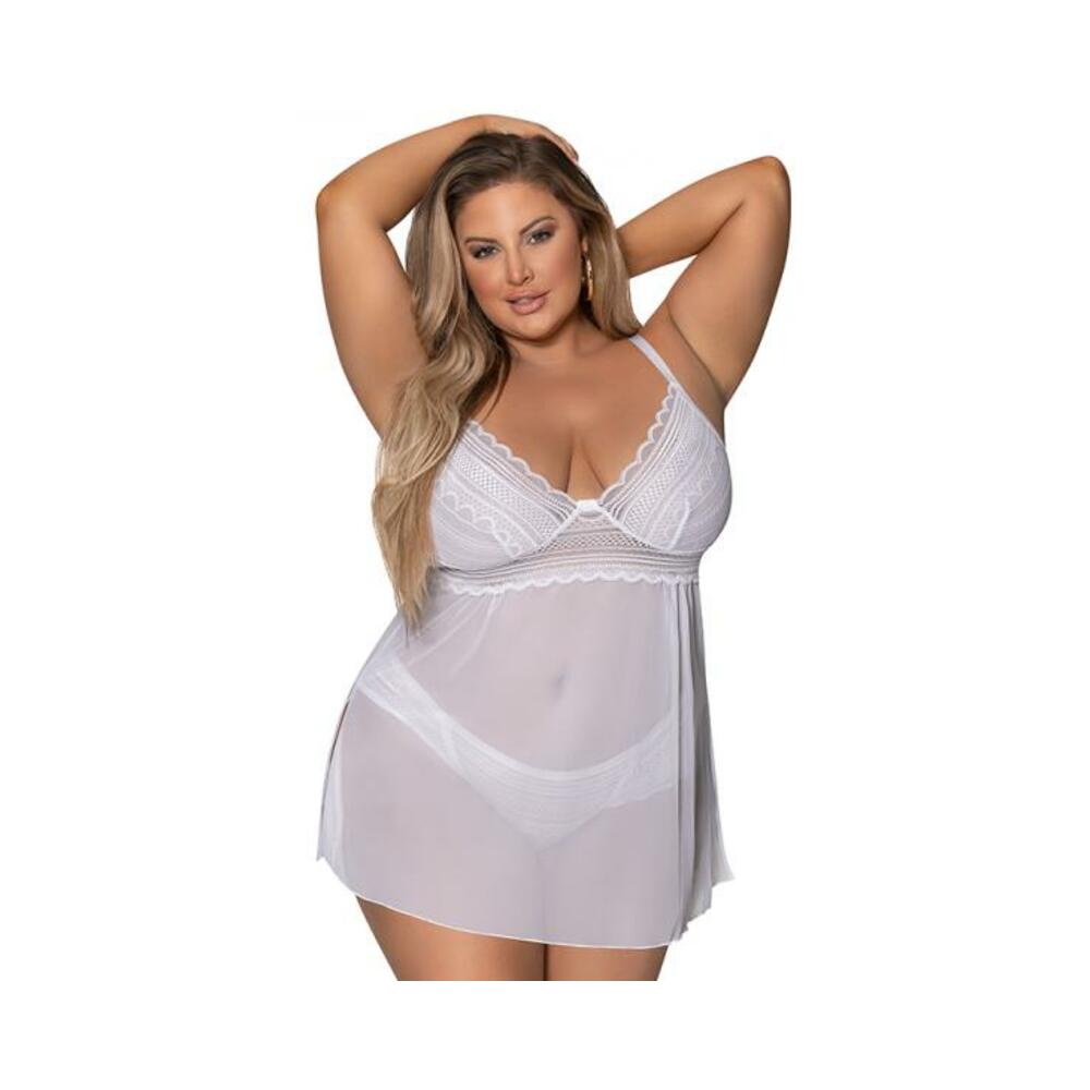 Magic Silk Modern Romance Baby Doll &amp; Thongng White Queen Size