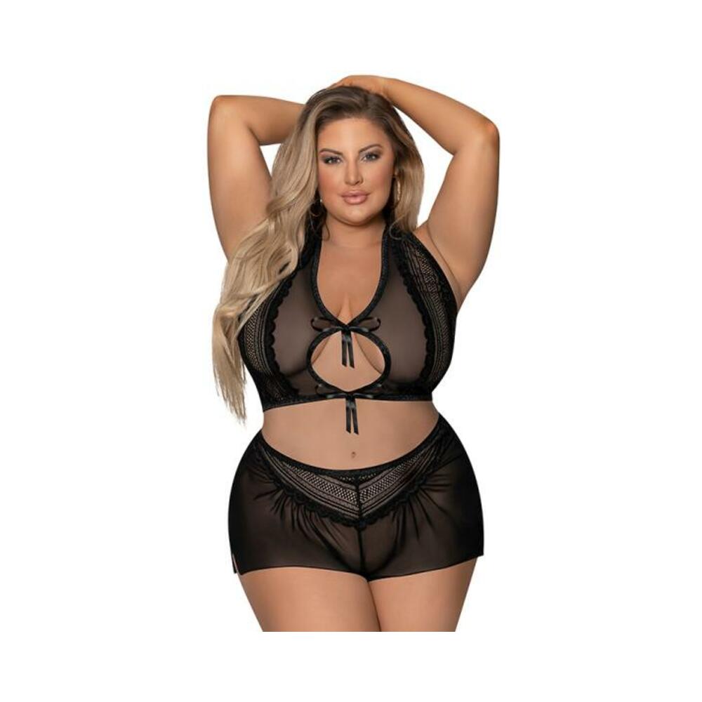 Magic Silk Modern Romance Haltr &amp; Tap Panty Black Queen Size