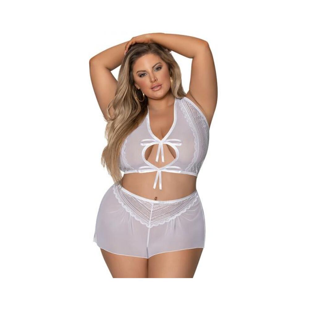 Magic Silk Modern Romance Haltr &amp; Tap Panty White Queen  Size