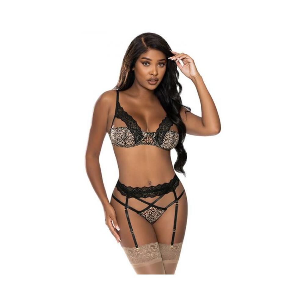 Magic Silk Purrrfect Balconette Bra &amp; Garter Panty Leopard L/xl