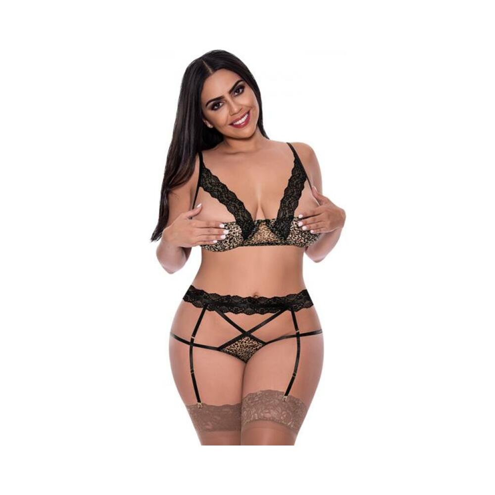 Magic Silk Purrrfect Balconette Bra &amp; Garter Panty Leopard Queen