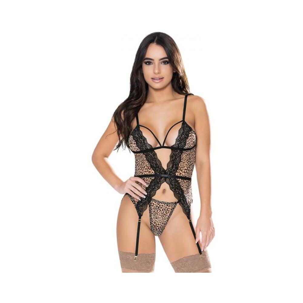 Magic Silk Purrrfect Basque &amp; Thong Set Leopard S/m