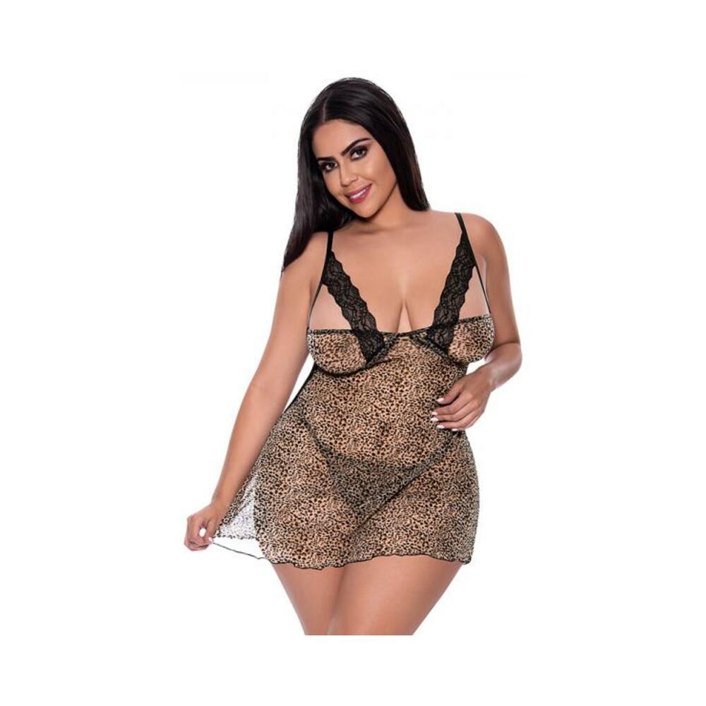 Magic Silk Purrrfect Chemise &amp; Thong Set Leopard Queen