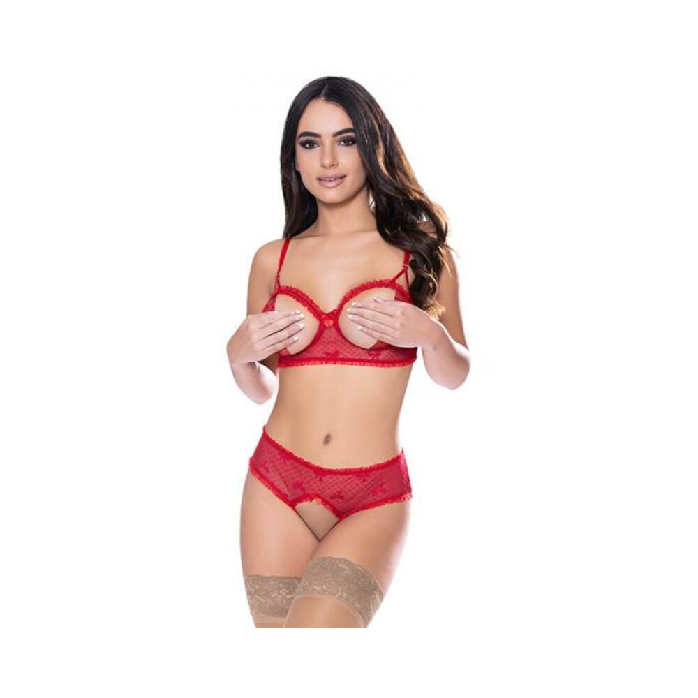 Magic Silk With Love Balconette Bra &amp; Open-crotch Panty Red S/m