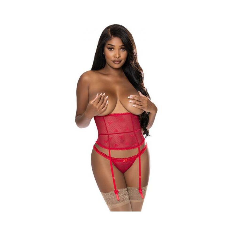 Magic Silk With Love Gartered Waist Cincher &amp; Tanga Panty Red S/m
