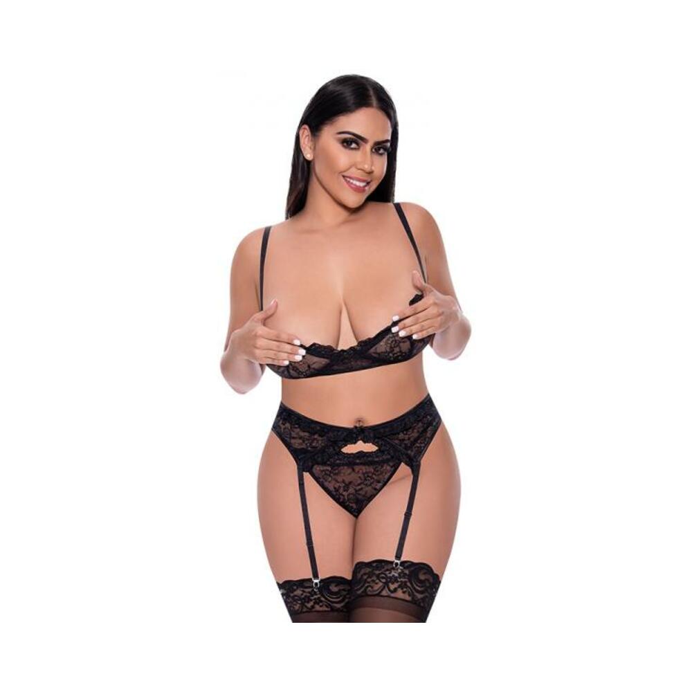Magic Silk Ooh La Lace Demi Bra, Garter &amp; Tanga Set Black Queen