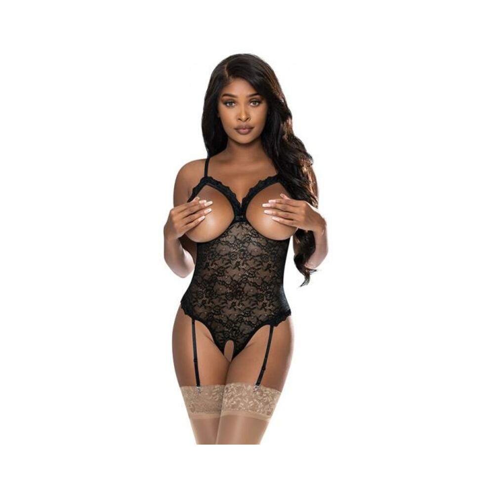 Magic Silk Ooh La Lace Cupless &amp; Crotchless Teddy Black L/xl