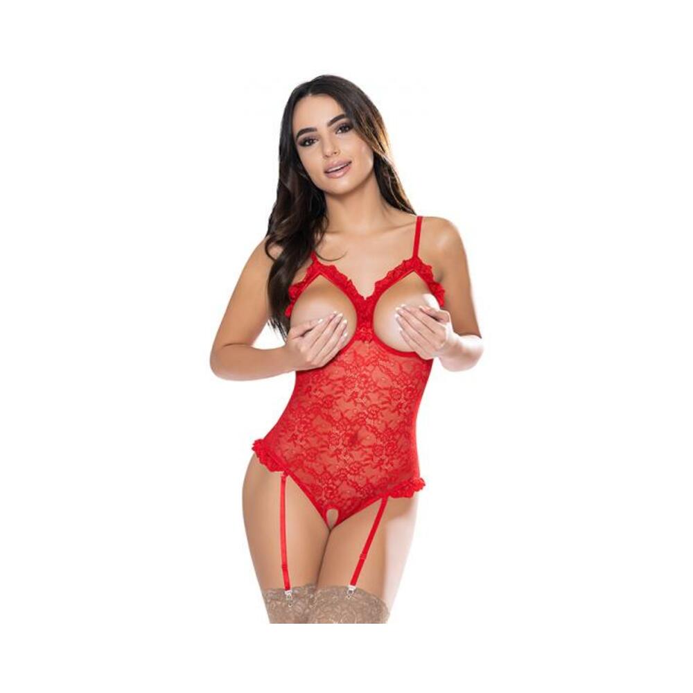 Magic Silk Ooh La Lace Cupless &amp; Crotchless Teddy Red L/xl