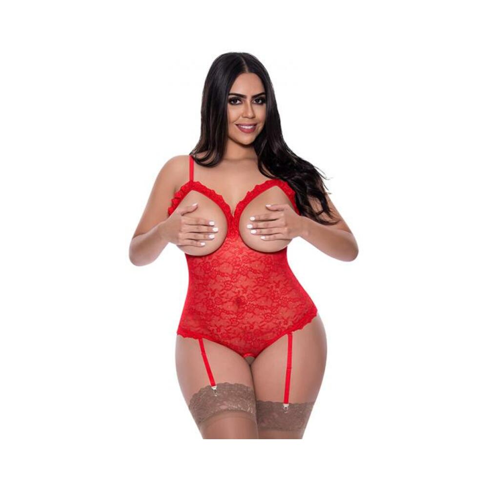 Magic Silk Ooh La Lace Cupless &amp; Crotchless Teddy Red Queen
