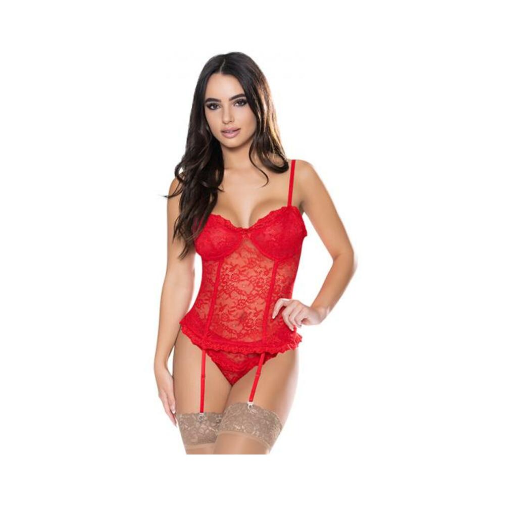 Magic Silk Ooh La Lace Bustier &amp; Panty Set Red S/m