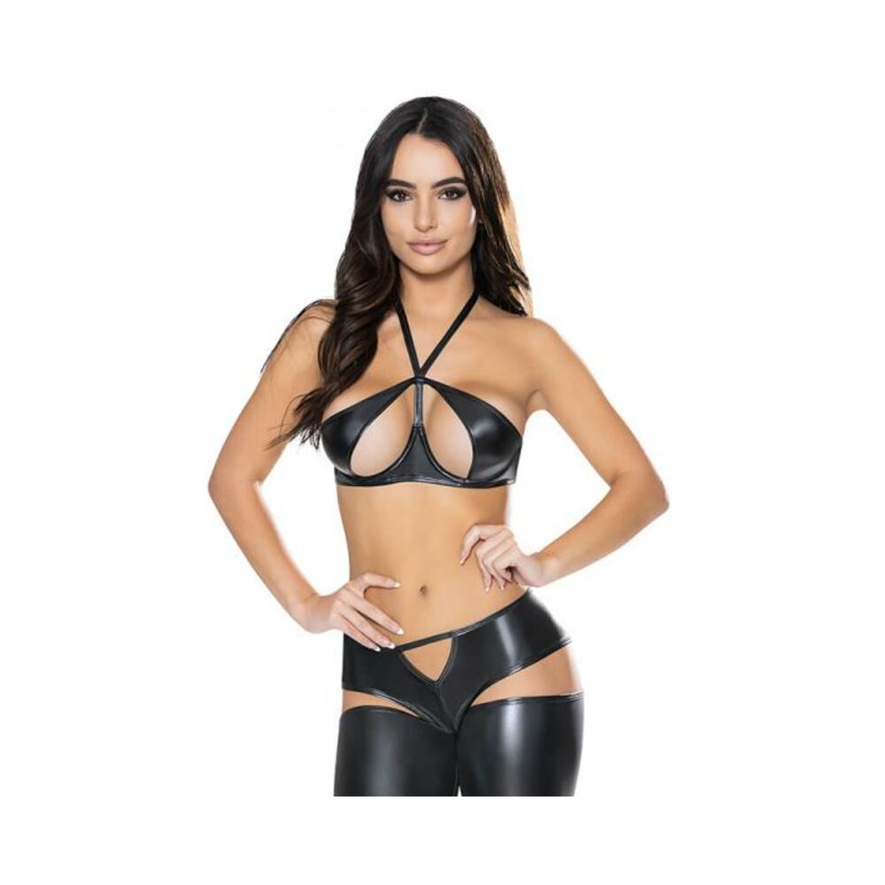 Magic Silk Liquid Onyx Halter Bra &amp; Cutout Pants Black S/m