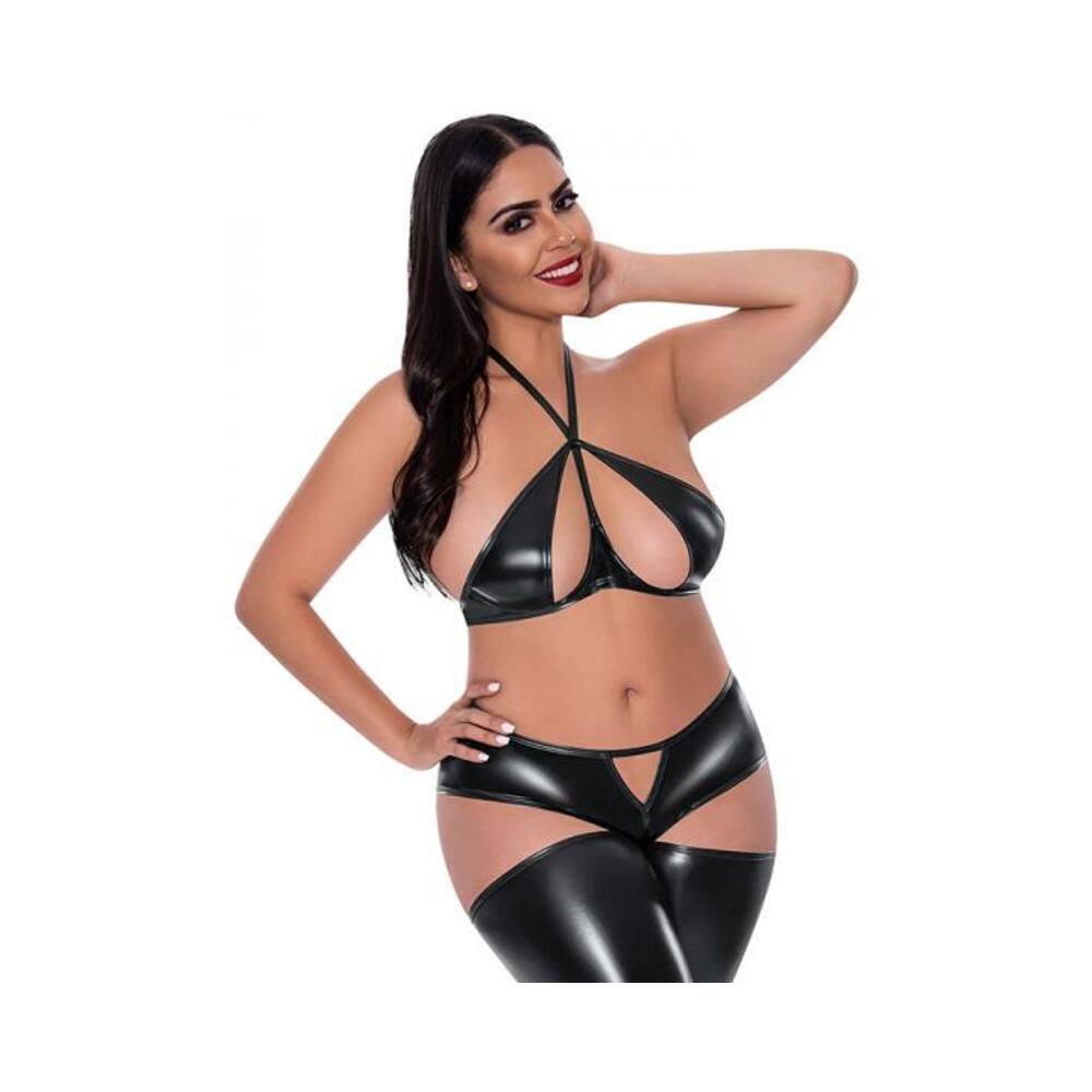Magic Silk Liquid Onyx Halter Bra &amp; Cutout Pants Black Queen