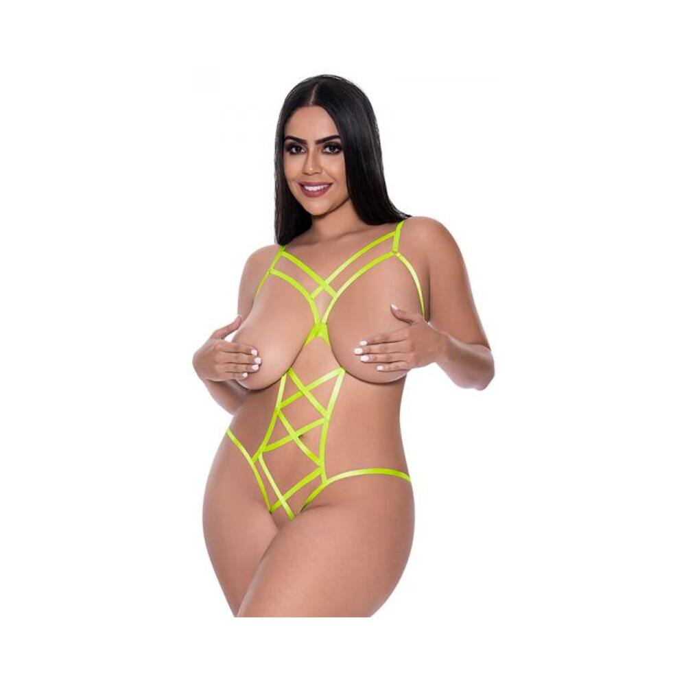 Magic Silk Strap Tease Cupless &amp; Crotchless Teddy Yellow Queen