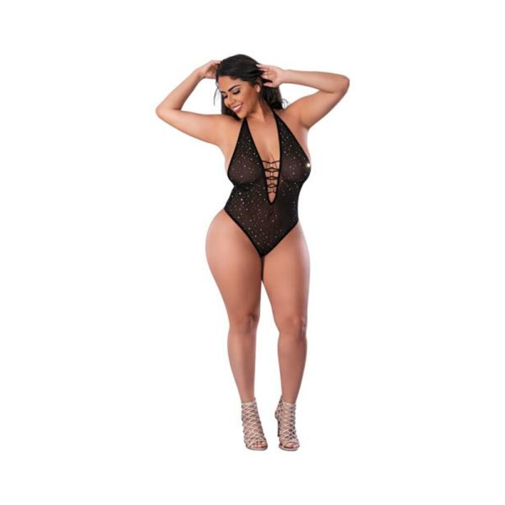 Magic Silk Glitz &amp; Glam Bodysuit With Snap Crotch Black Queen Size