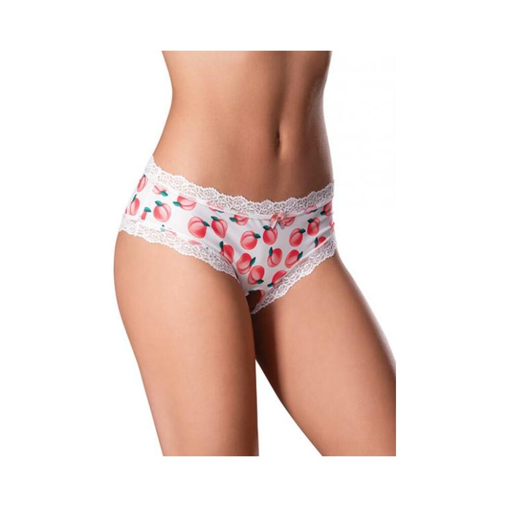 Sweet Treats Crotchless Boy Short W/wicked Sensual Care Peach Lube - White S/m