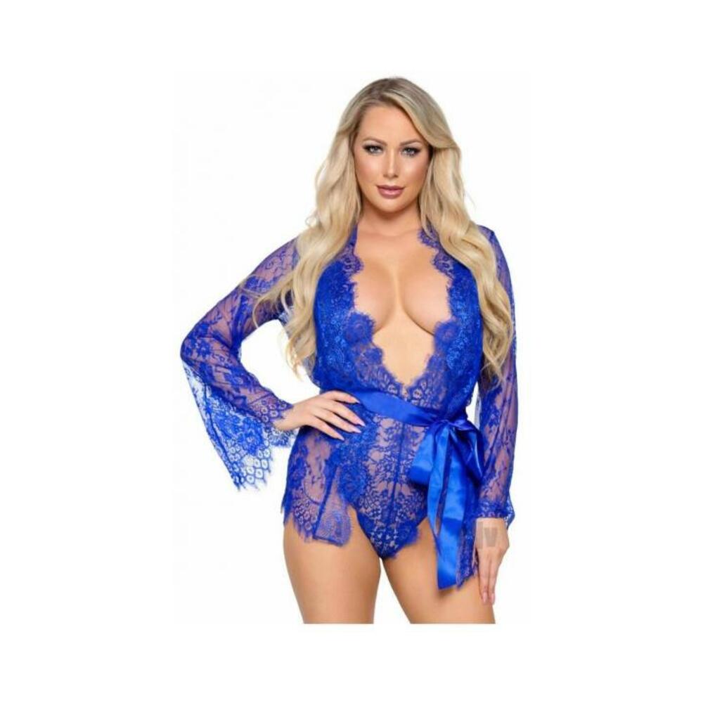 Floral Lace Teddy Thong Robe Tie Lg Ryl