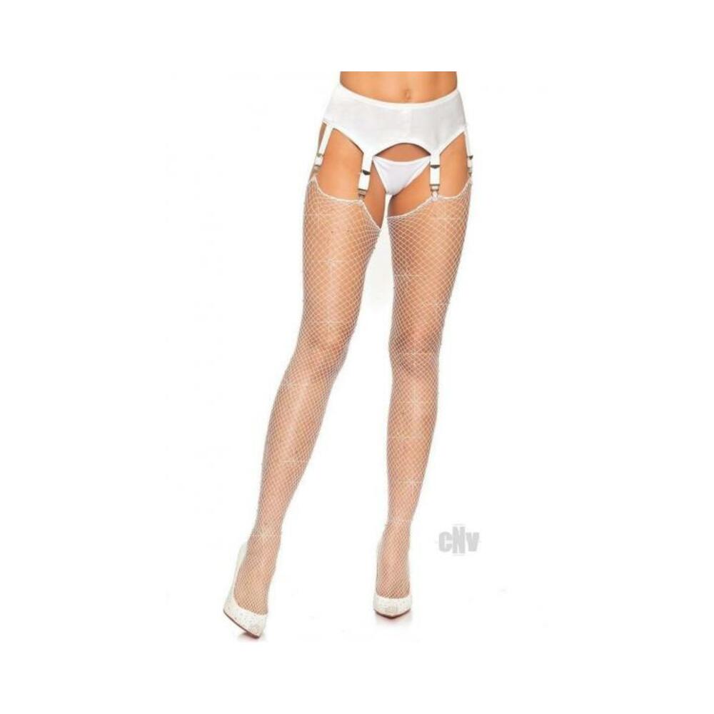 Rhinestone Fishnet Stockings Os White