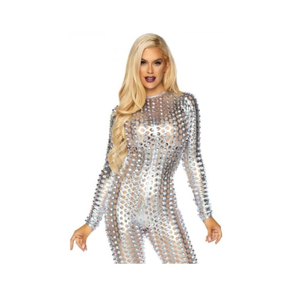 Laser-cut Metallic Catsuit Silver Medium