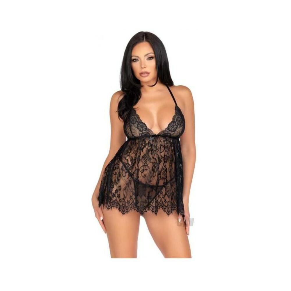Floral Babydoll Eyelash Gstring Md Blk