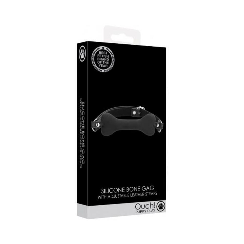 Shots Ouch Puppy Play Silicone Bone Gag - Black