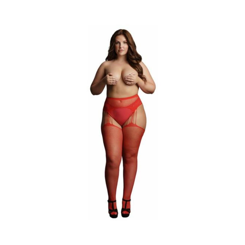 Shots Le Desir Suspender Rhinestone Pantyhose Red Qs