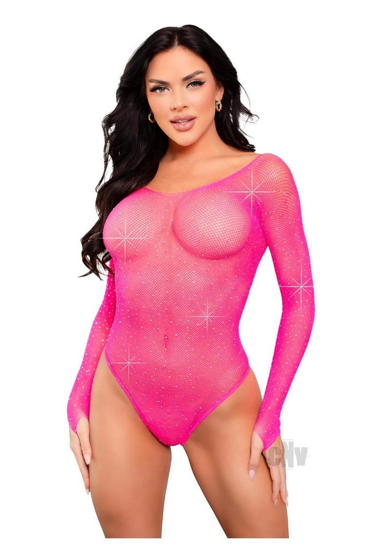 Crystal Long Sle Thong Suit Snap Os Pnk