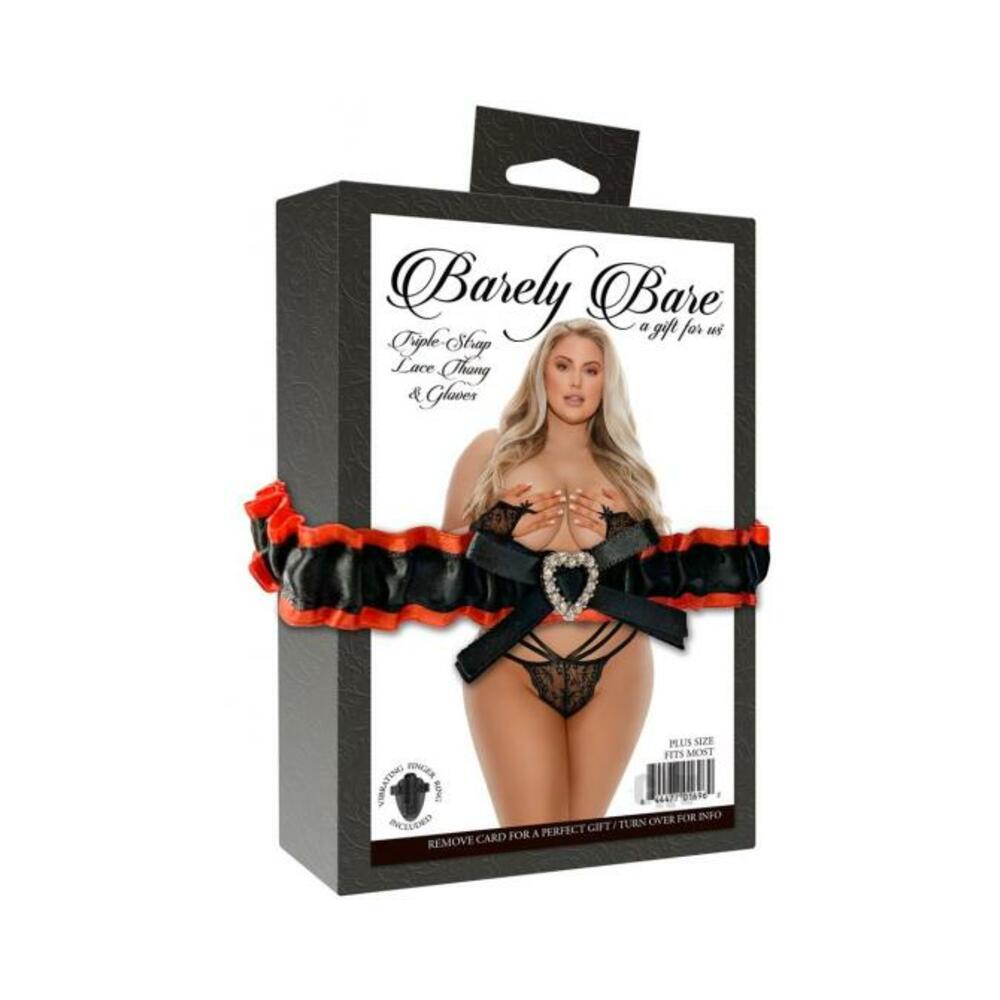 Barely Bare Triple-strap Lace Thong &amp; Glove Plus Size Black