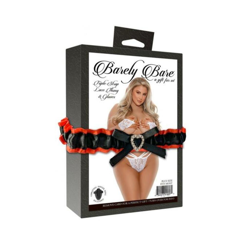 Barely Bare Triple-strap Lace Thong &amp; Gloves Plus Size White