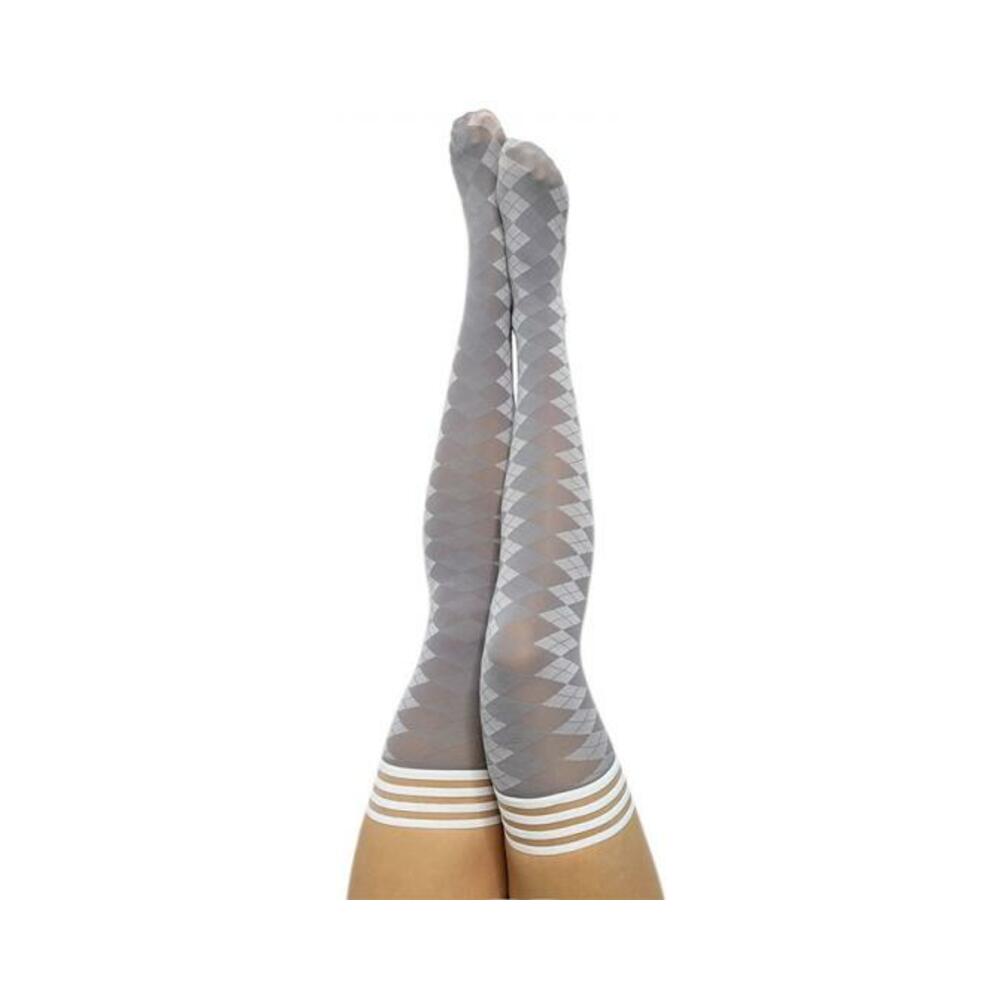 Kixies On Point Collection Par 4 Grey Argyle Thigh-high Stockings Size B