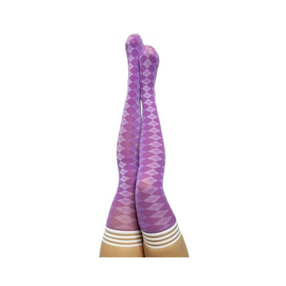 Kixies On Point Collection Par 4 Purple Argyle Thigh-high Stockings Size B