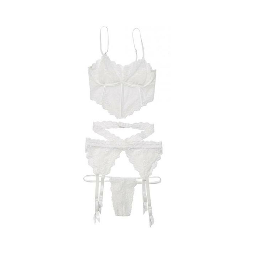 Diva Bra, Garterbelt, And G-string White Os Xl