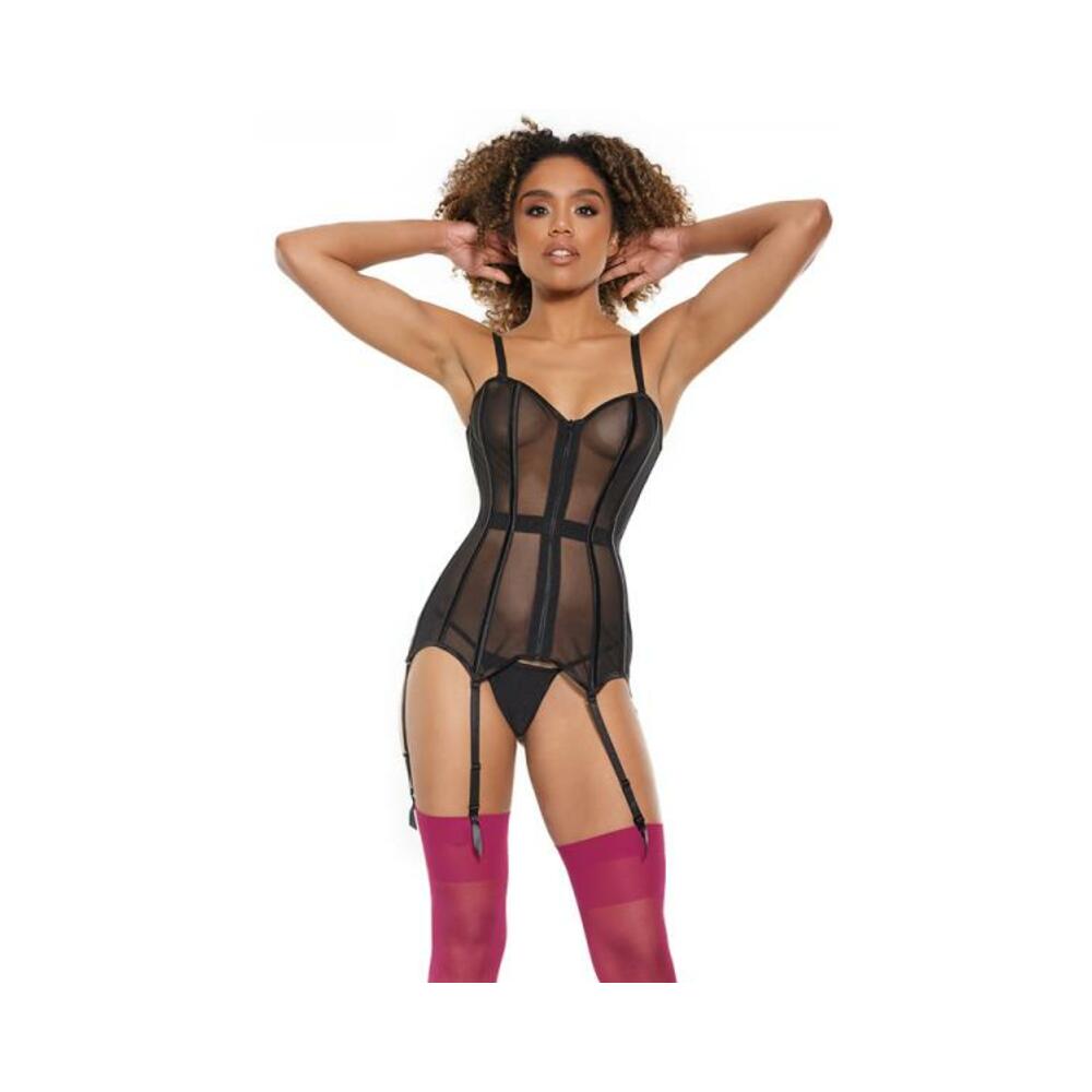 Coquette Mesh Corset With Zipper Front &amp; Removable Straps Black  L
